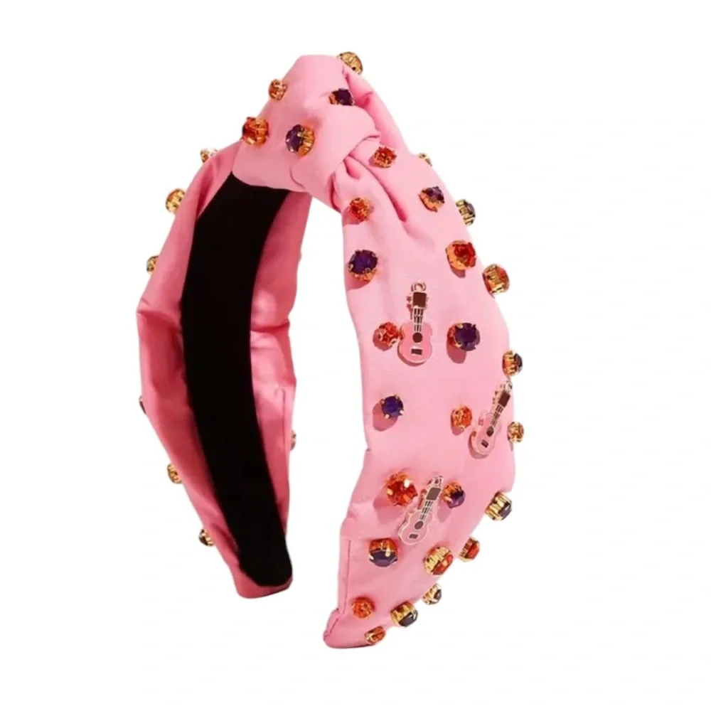 Pink Guitar Rhinestone Headband